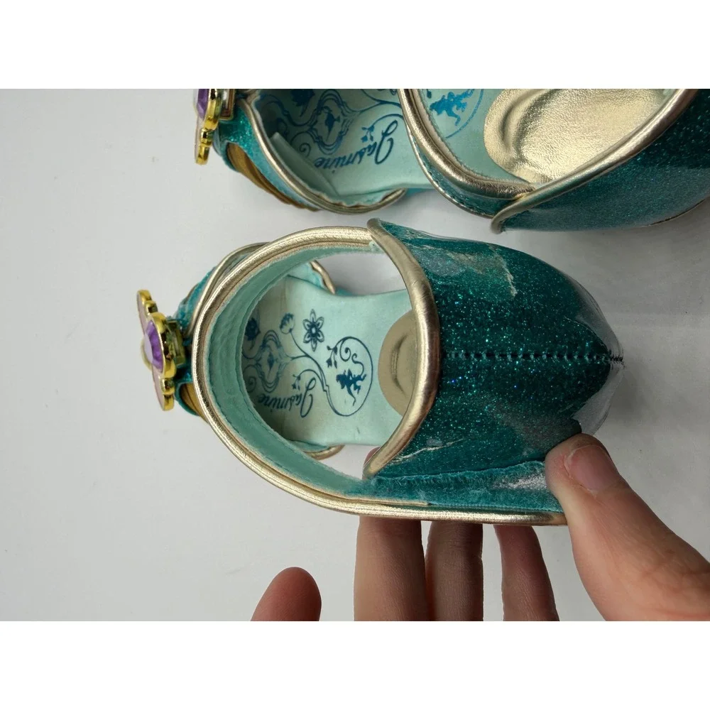 Disney Princess Jasmine Teal Glitter Dress Up Shoe Girls 8/9 6inches Kitten Heel